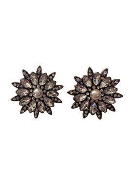 NEW Rhinestone and Faux Pearl Circular Stud Earrings